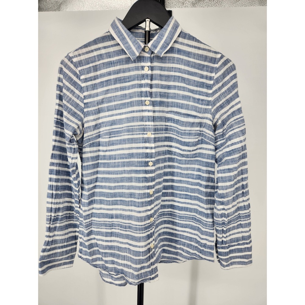 J.Crew Womens S Blue White Striped Cotton Button Down Shirt Long Sleeve Pocket